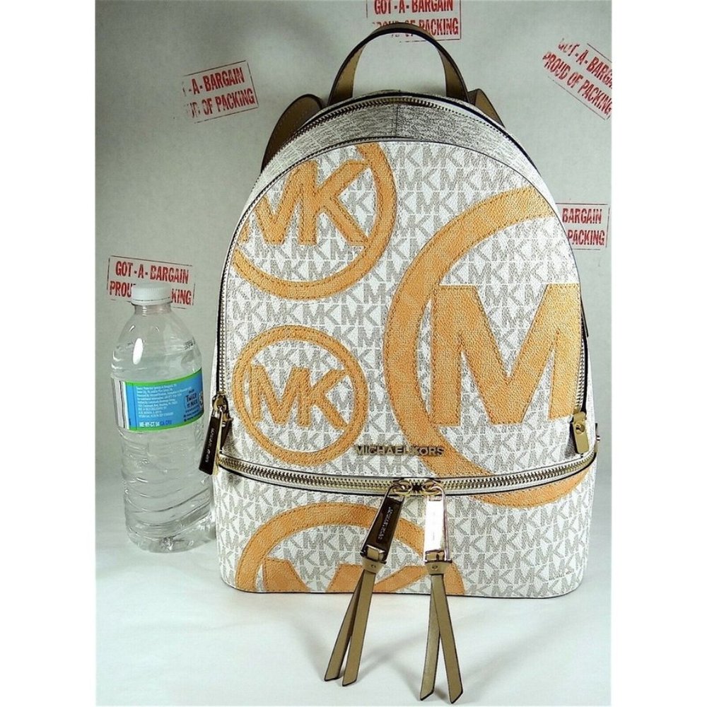 Michael Kors Rhea Zip Medium Leather MK Signature Backpack School Bag